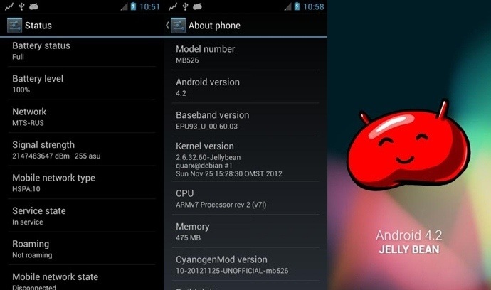 CM10.1 Android 4.2.1 для Motorola Defy