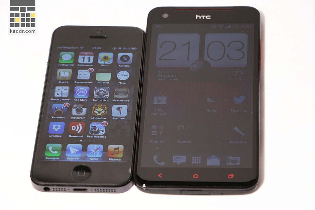 Сравнение размеров HTC Butterfly и iPhone 5