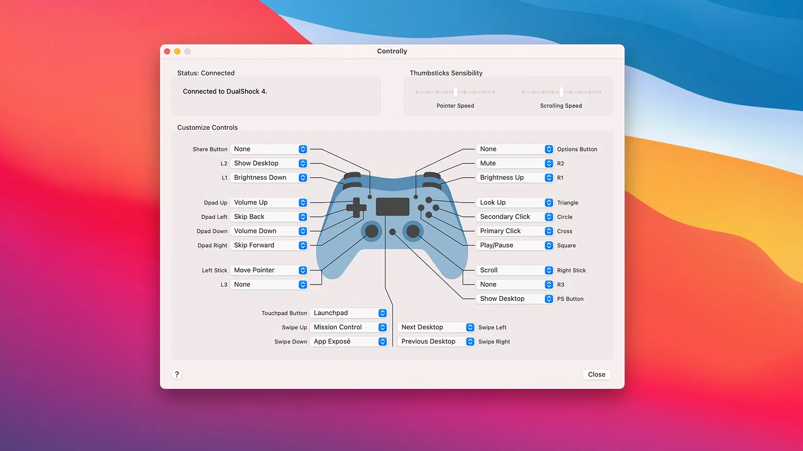 Приложение Controlly позволяет превратить геймпады PlayStation и Xbox в пульт управления вашим компьютером Mac