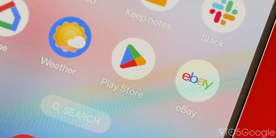 Екран смартфона з іконками застосунків Google Play, Weather, Keep notes, Slack, Play Store та eBay