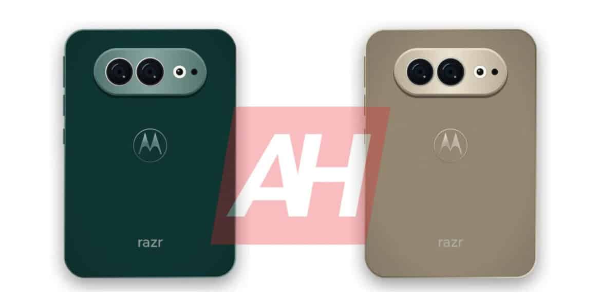 Два варіанти складаного смартфона Motorola Razr Flex в темно-зеленому та бежевому кольорах із подвійними камерами на задній