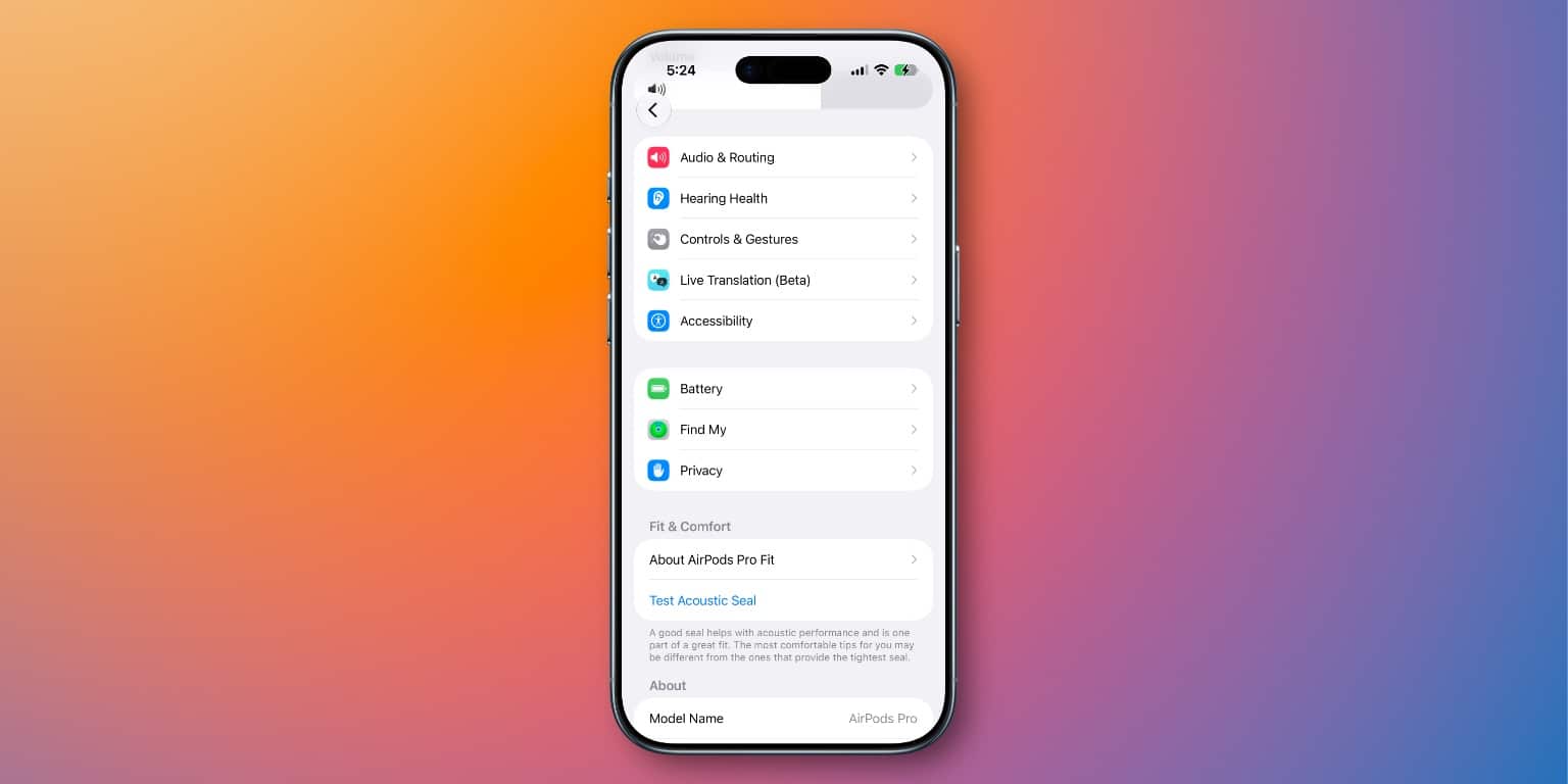 IPhone з меню налаштувань AirPods, де видно розділ Audio & Routing та інші опції