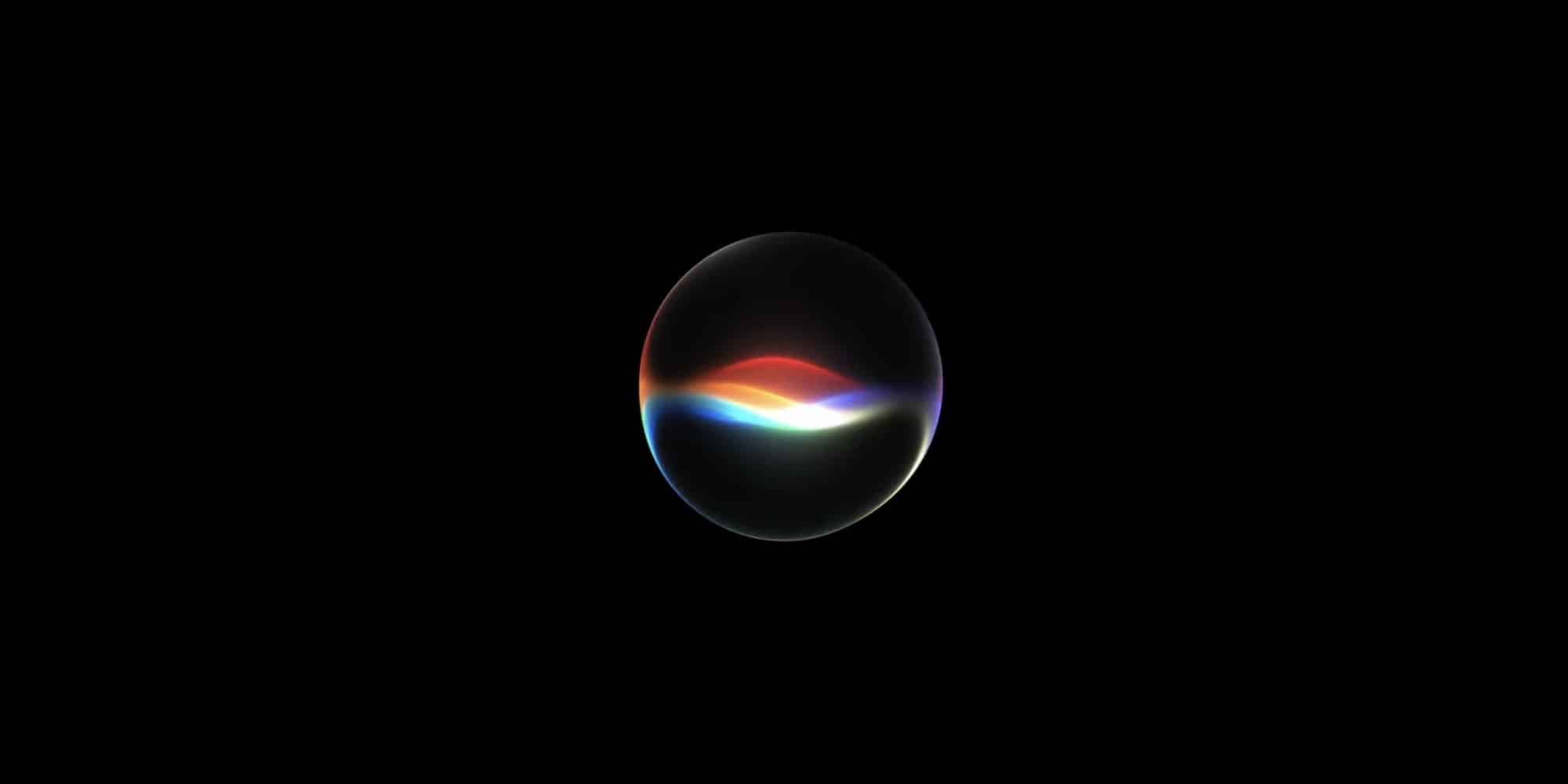 Логотип голосового помічника Siri в колі на чорному тлі зі світлою радужною смугою