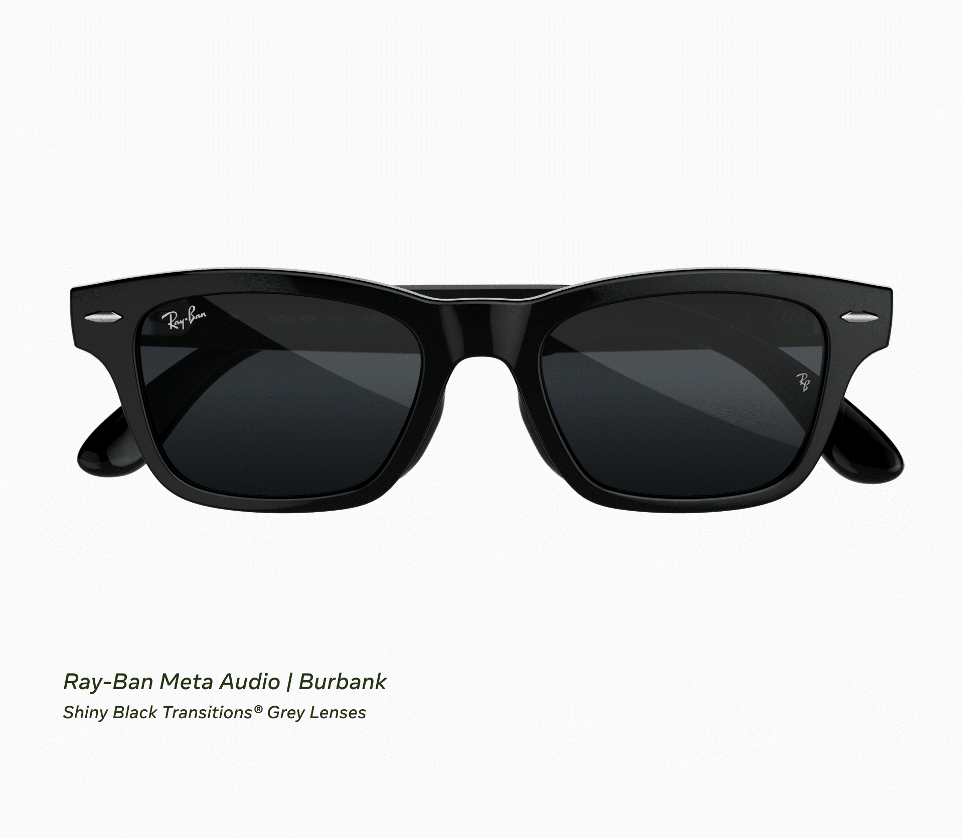 Ray-Ban Meta Audio Burbank повністю чорного кольору з затемненими лінзами, вид спереду