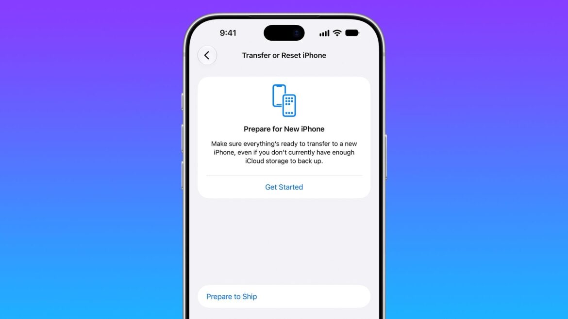 Функції Transfer or Reset iPhone на екрані смартфона з кнопкою Get Started