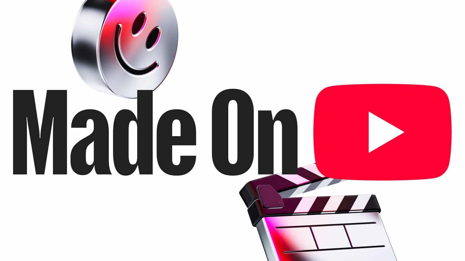 Логотип Made on YouTube із посміхаючимся смайлом, червоною кнопкою YouTube та кінохлопачкою