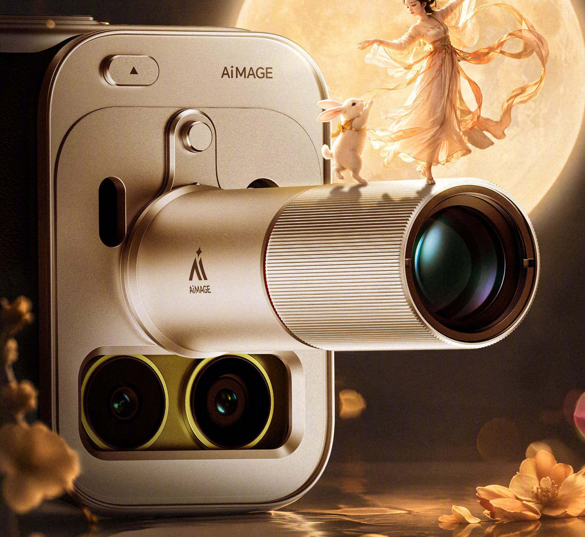 Смартфон Honor Magic9 Pro Max з прикріпленим модульним телеконвертером та двома відкритими об'єктивами