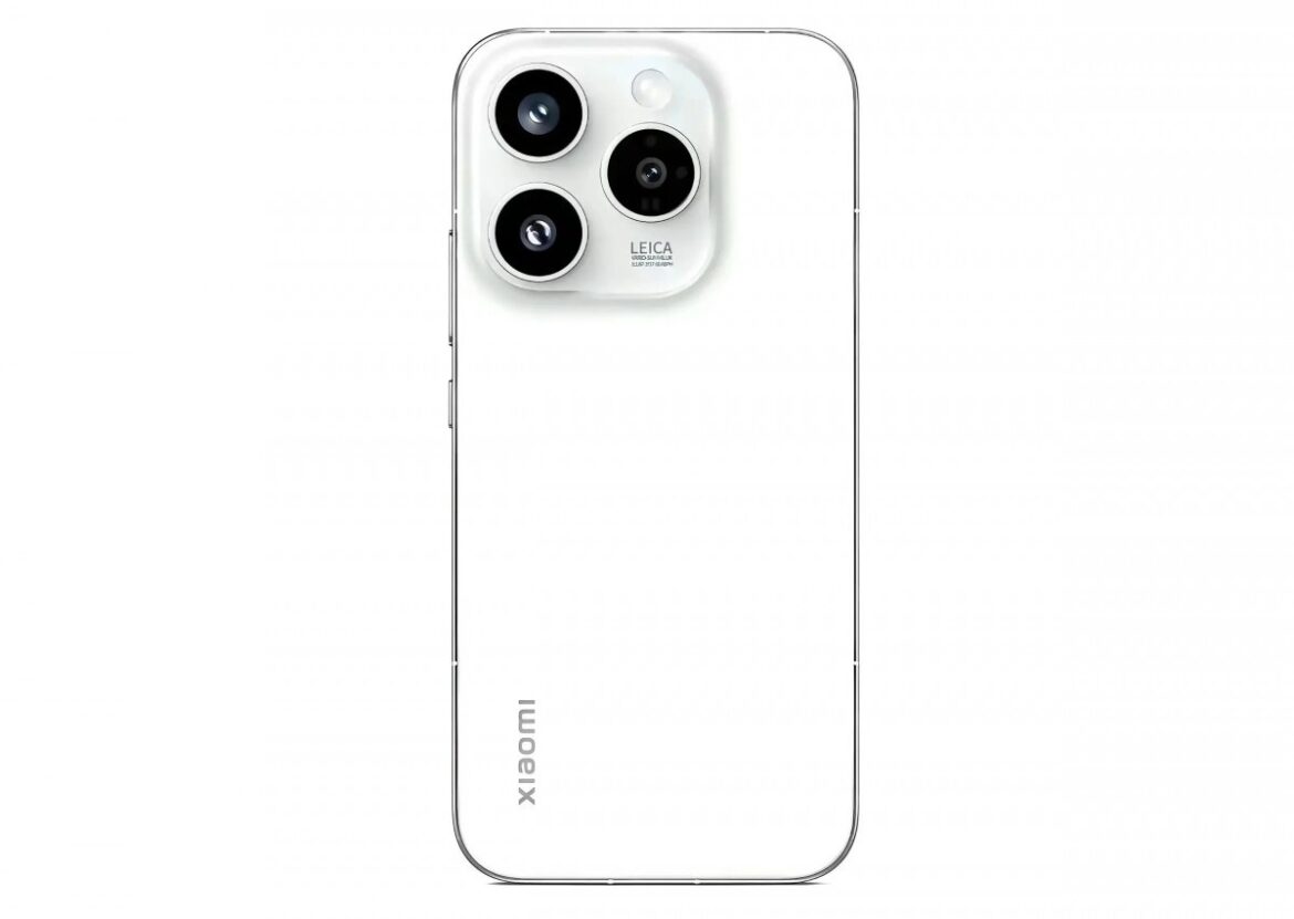 Смартфон Xiaomi 18 у білому кольорі з потрійною камерою на задній панелі та брендингом Xiaomi внизу