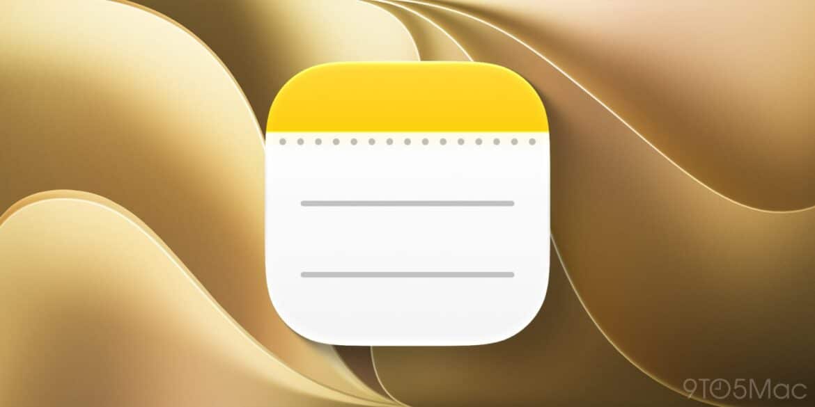 Іконка застосунку Apple Notes з жовтим верхом і білим полем для тексту на золотистому фоні