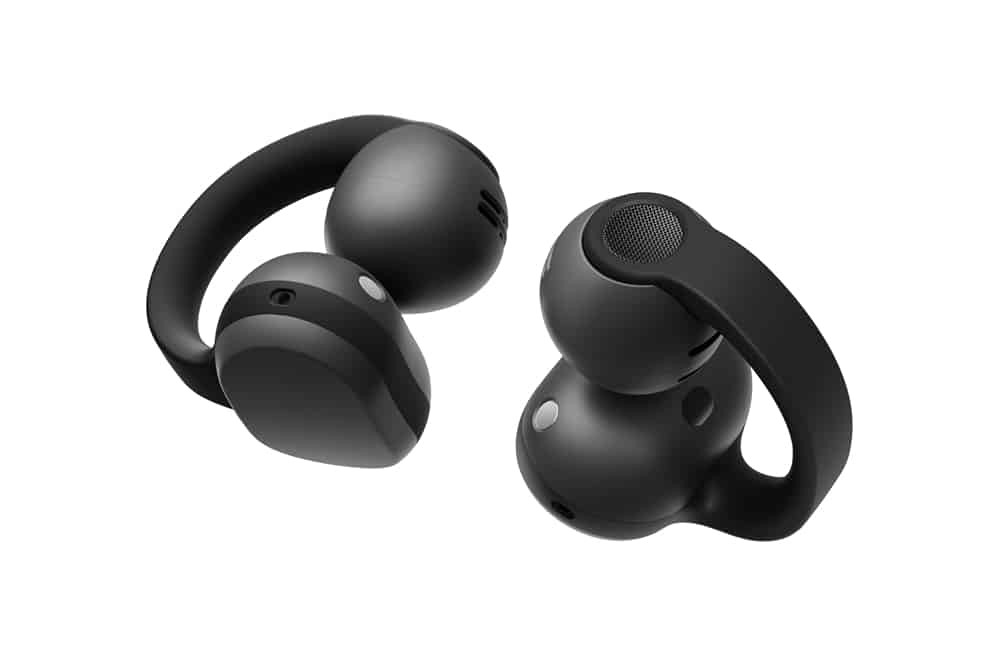 Пара чорних кліпсових навушників Samsung Galaxy Buds On з дугоподібним кріпленням та сенсорною панеллю на задній частині