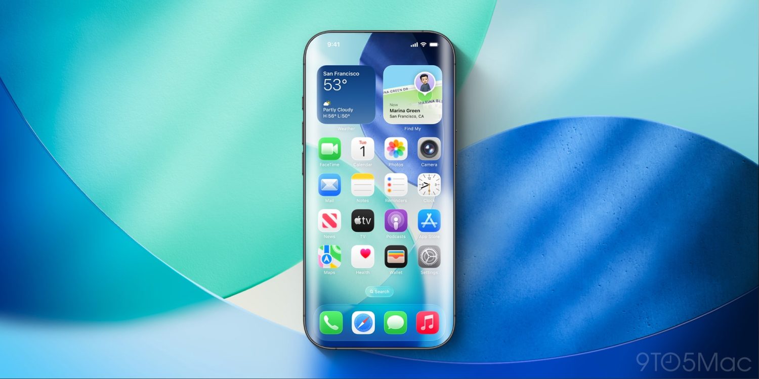 IPhone з iOS домашнім екраном, на якому видні іконки додатків і віджети погоди