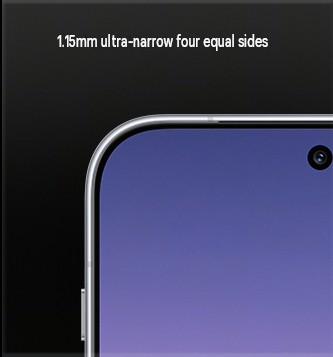 Крайня частина дисплея OnePlus 16 з тонкими рамками 1,15mm з усіх чотирьох сторін на фіолетовому фоні