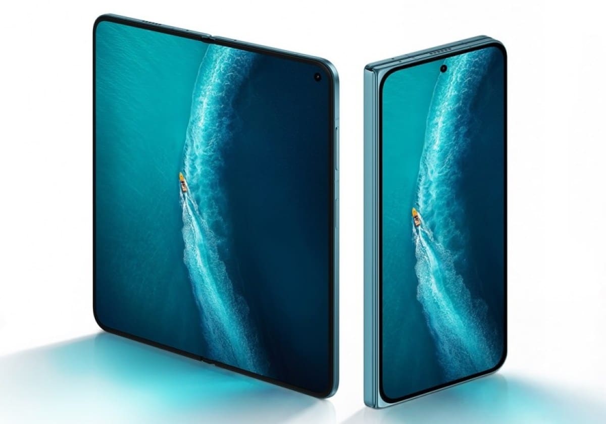Складаний смартфон vivo X Fold6 у розкритому та закритому вигляді з голубим екраном та гнучким дисплеєм