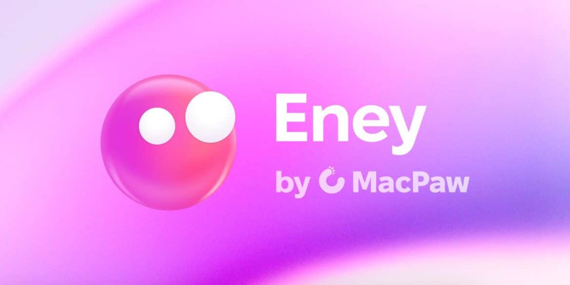 Логотип Eney від MacPaw - рожева усміхнена емодзі на градієнтному фіолетово-рожевому фоні