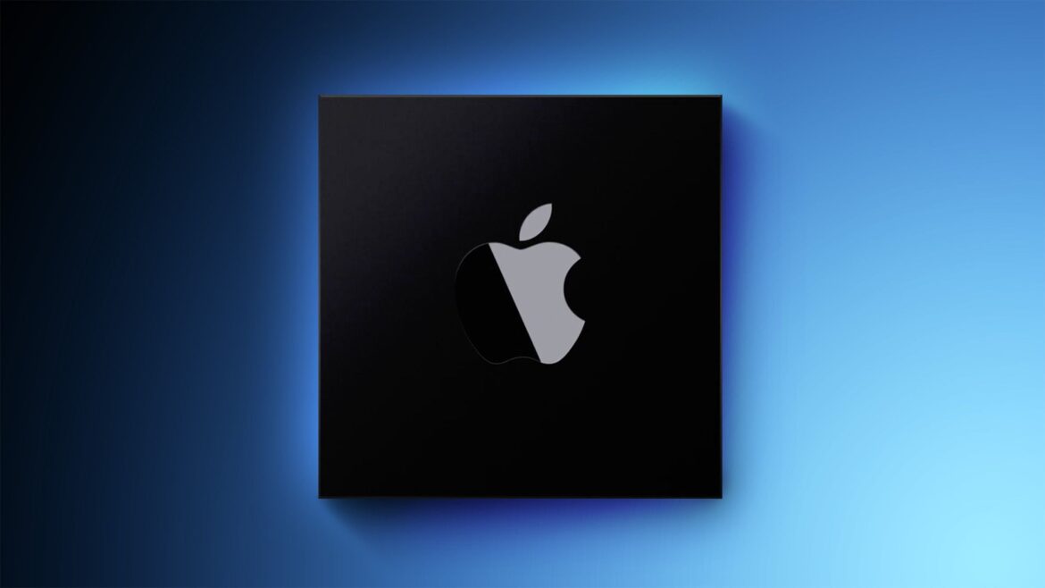 Логотип Apple на чорному екрані на синьому фоні