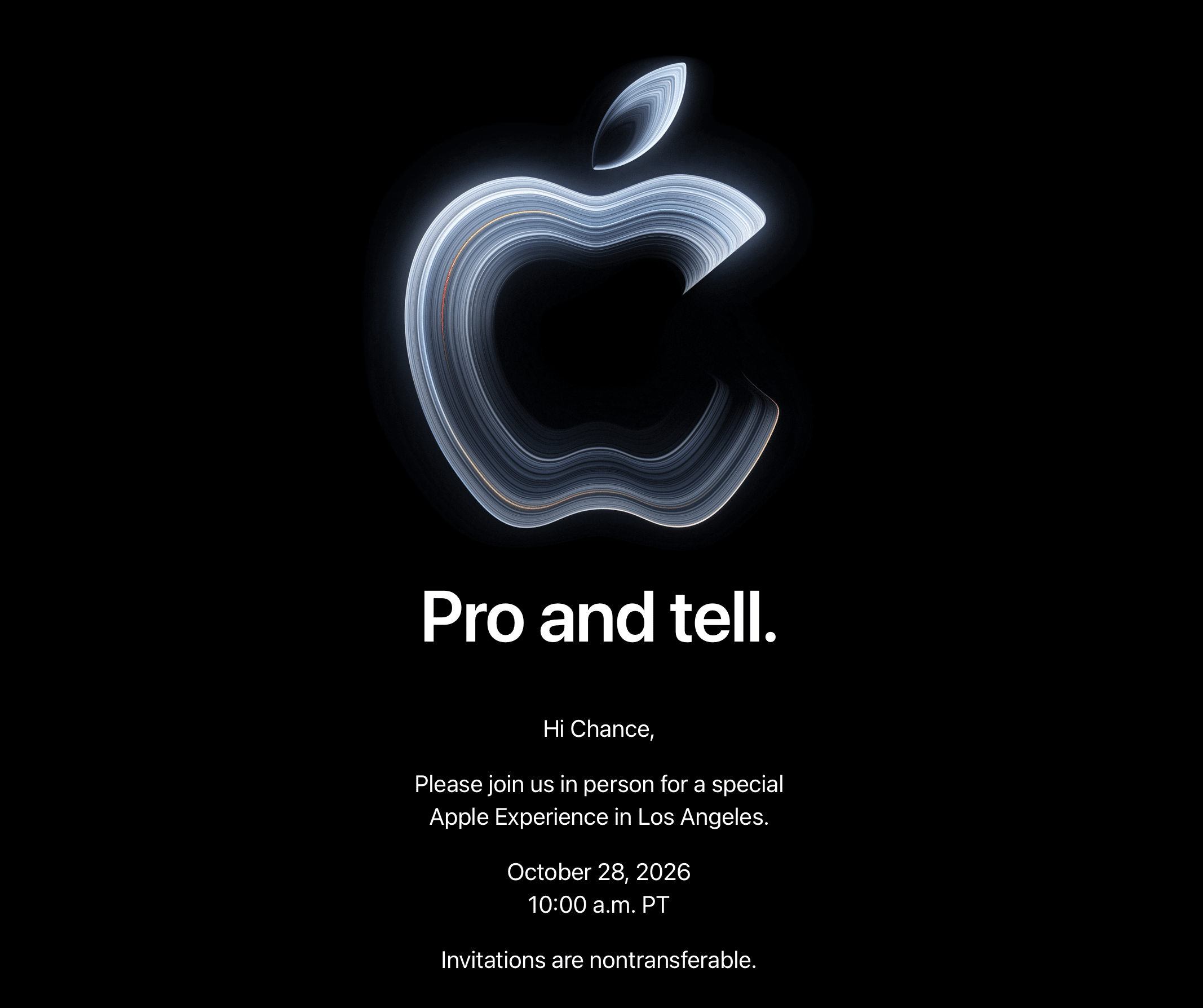 Запрошення на подію Apple 28 жовтня о 10:00 за тихоокеанським часом у Лос-Анджелесі з гаслом Pro and tell