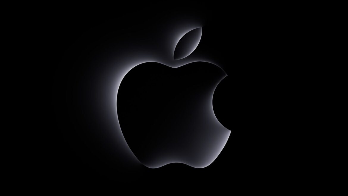 Логотип Apple з яскравим світінням на чорному тлі