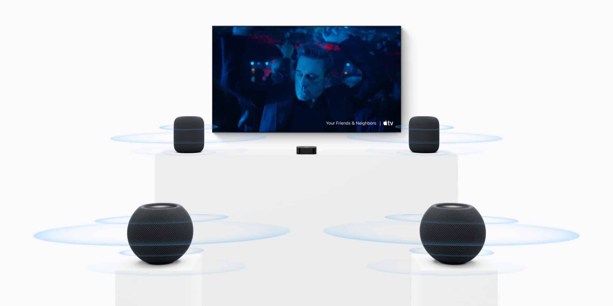 HomePod mini в складі домашної розважальної системи з телевізором та іншими пристроями